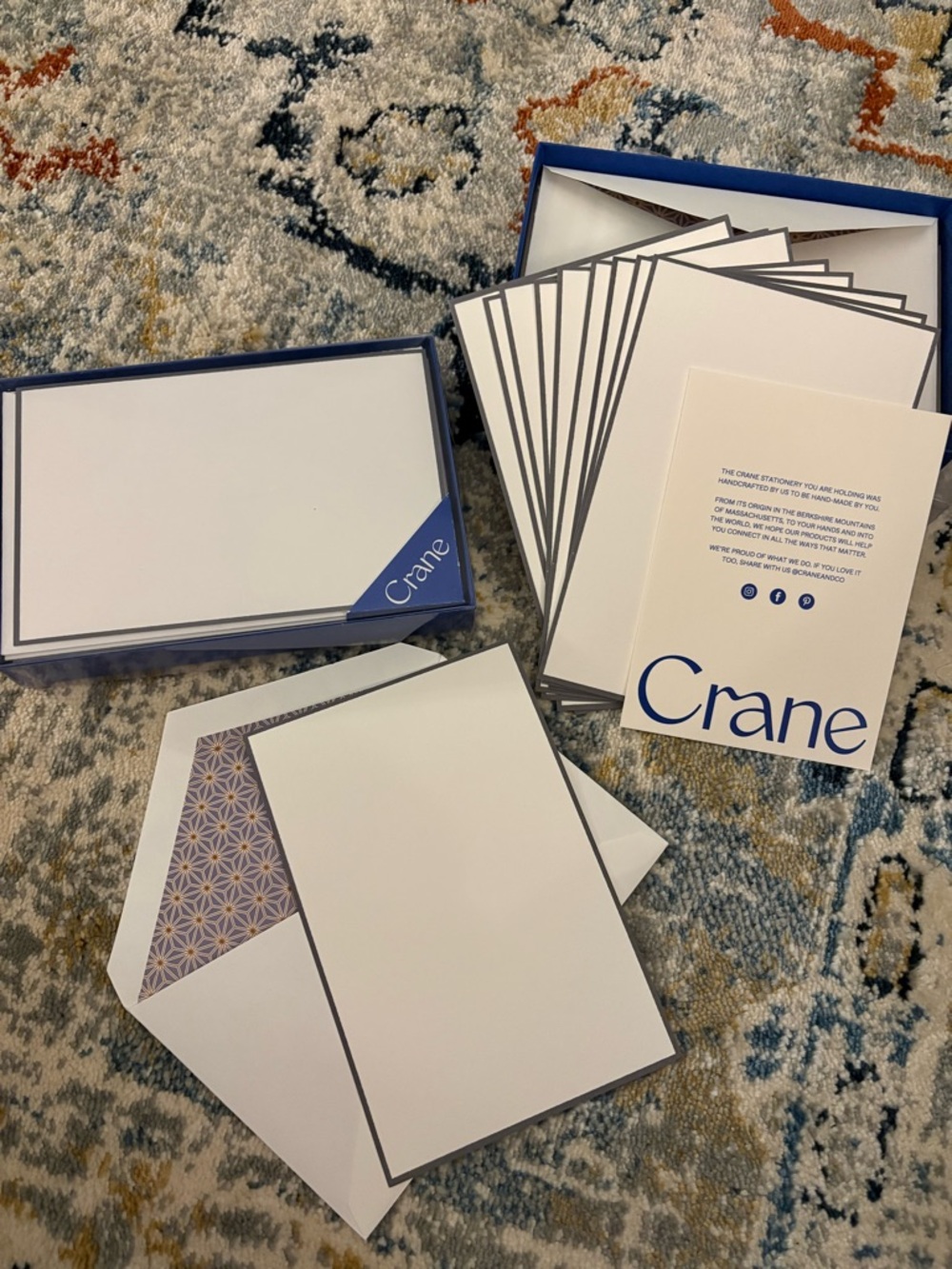 Crane Border Note Card Luxury Set in Gray and White - 40 piece set